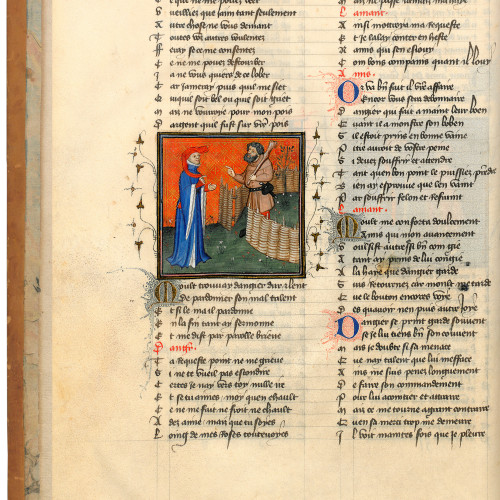 Fol. 25v : L'Amant supplie Danger de le pardonner
 
