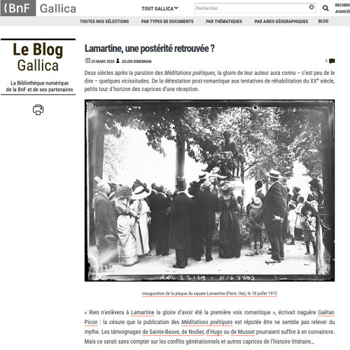 Vignette Blog Gallica - Lamartine, une postérité retrouvée ?