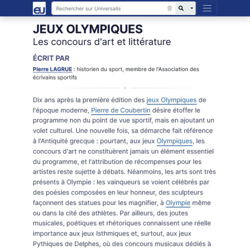 [Vignette] Jeux Olympiques. Les concours d'art et littérature (Encyclopædia Universalis)
