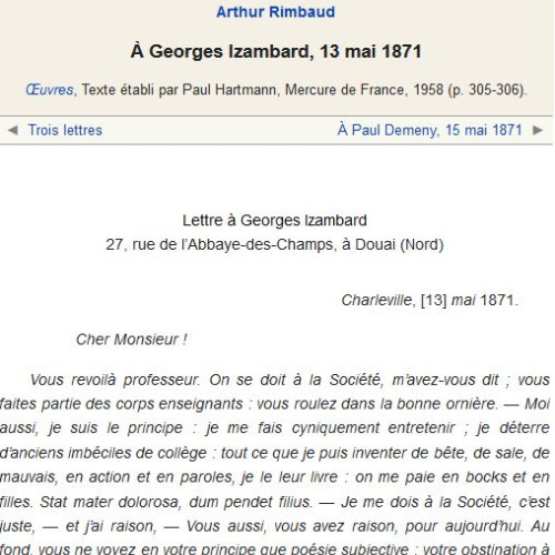 Lettre du 13 mai 1871, texte de Rimbaud