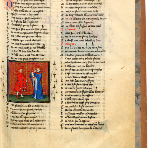 Fol. 23 : Bel-Accueil offre à l'Amant une feuille du rosier
 