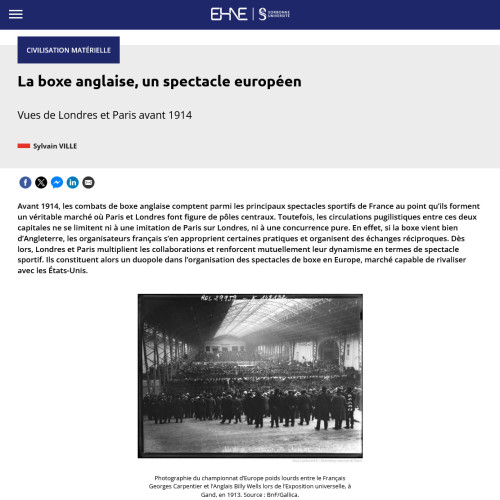 S. Ville, « La boxe anglaise, un spectacle européen » (ENHE)