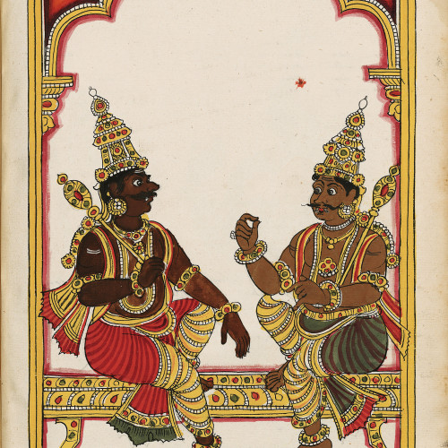 Hiranyaksha et Hiranyakashipu tiennent conseil pour faire la guerre à Vishnu