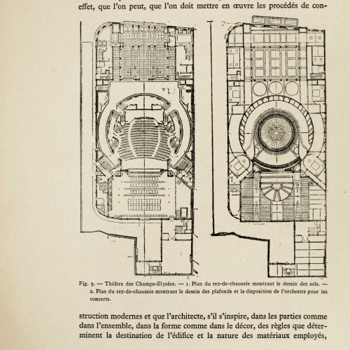 Théâtre des Champs-Élysées : plans du rez-de-chaussée avec dessins des sols et des plafonds