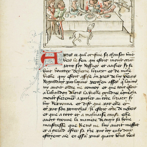 Fol. 28v : Gérard surprend la conversation de Liziart et Gondrée