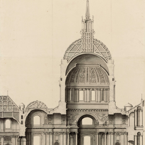 La coupole et sa charpente, coupe longitudinale