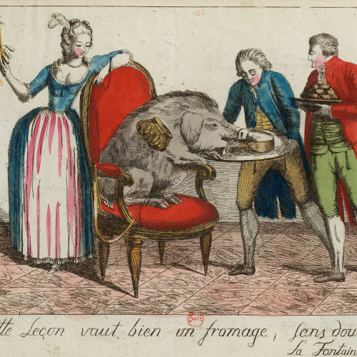 Caricature de Louis XVI en pourceau et de Marie-Antoinette en hochet