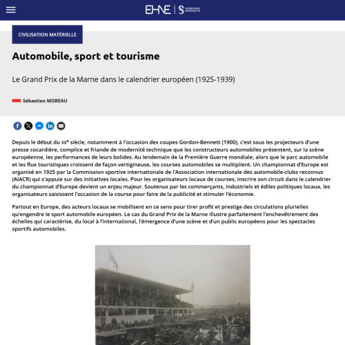 S. Moreau, « Automobile, sport et tourisme » (EHNE)