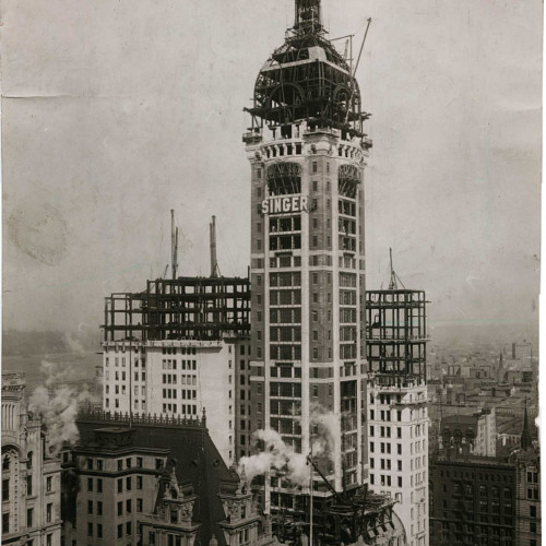 Le Singer Building de New York en construction, 1906-1908