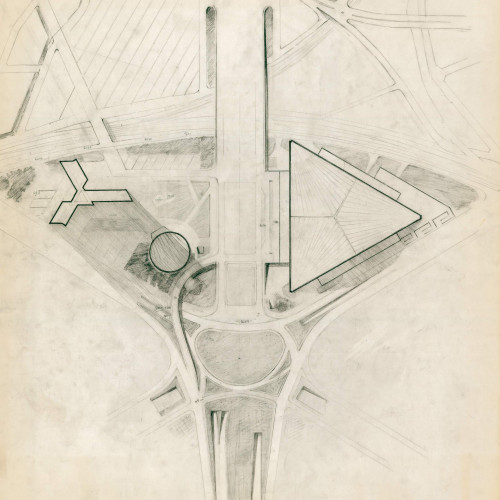 1952-1958. Plan d’aménagement du quartier de la Défense. Centre des industries et des techniques (CNIT), Paris La Défense.