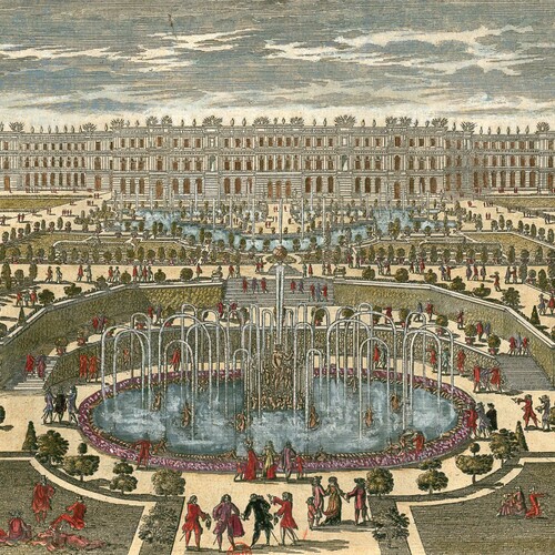 Vue et perspective du château de Versailles du côté des jardins
