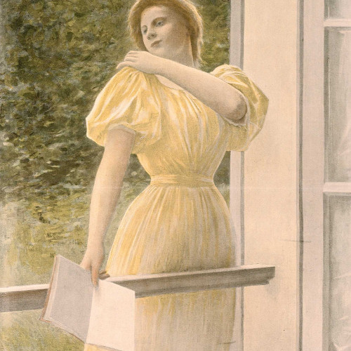 Jeune femme à la fenêtre avec un livre