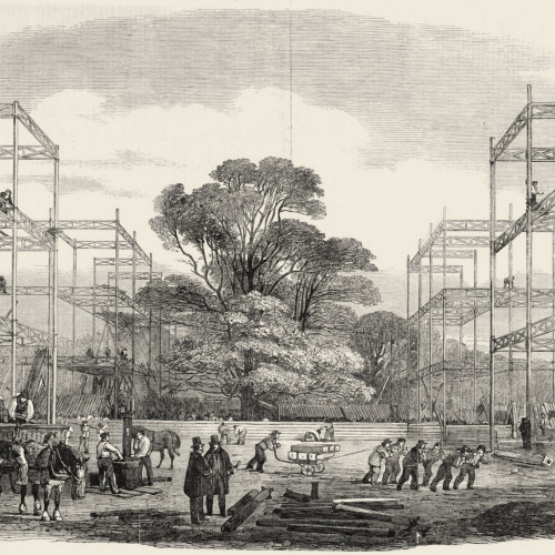 Chantier du Crystal Palace : construction du transept